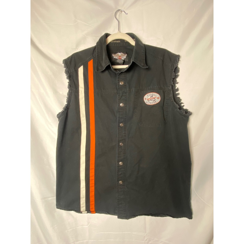 Vintage Harley Davidson Sleeveless‎ Button Up Shirt Biker Rocker Vest Mens Large